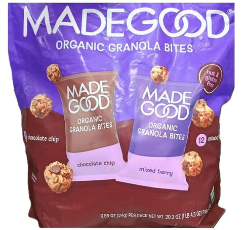 KD Chocolates 24 20.3 oz Made so Good Organic Granola Bites, Mixed Berry and Chocolate Chip, Servings