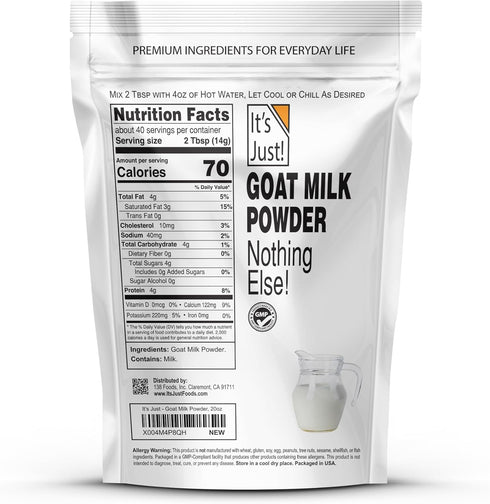 (1.25lb) It's Just! - Goat Milk Powder Grass-Fed Australian Source, Heavy Metal Tested, Easy to Mix, Just Add Water