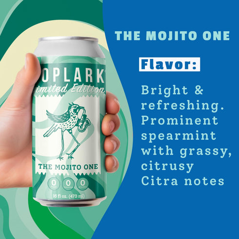 16fl oz (Pack 12) HOPLARK Sparkling HopTea THE MOJITO ONE, Tall Cans of Unsweetened Antioxidants Polyphenols Zero