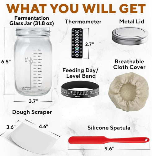 31.8 oz Ultimate Sourdough Starter Jar Kit - Reusable Jar for Easy Bread Baking - Perfect to Make Your Sour Dough