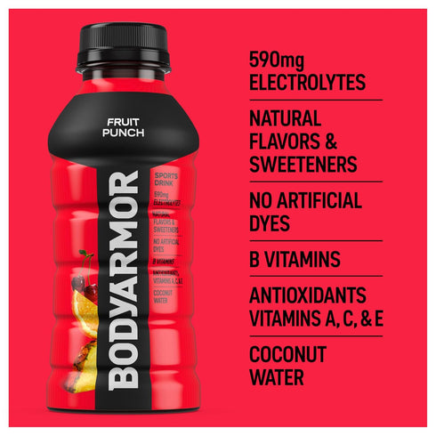 12 Oz (8 Pack), BODYARMOR Sports Drink, Fruit Punch, Electrolyte Drink Hydration, Fl Bottles Flavored Coconut Water