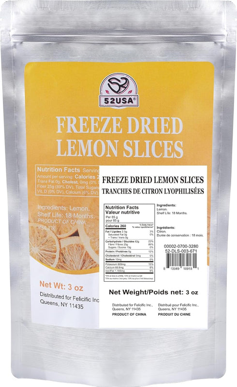 52USA 3oz (85g), Freeze Dried Lemon Slices, Dehydrated Lemon Slices for Teas, Infused Water, All Natural, No Additives