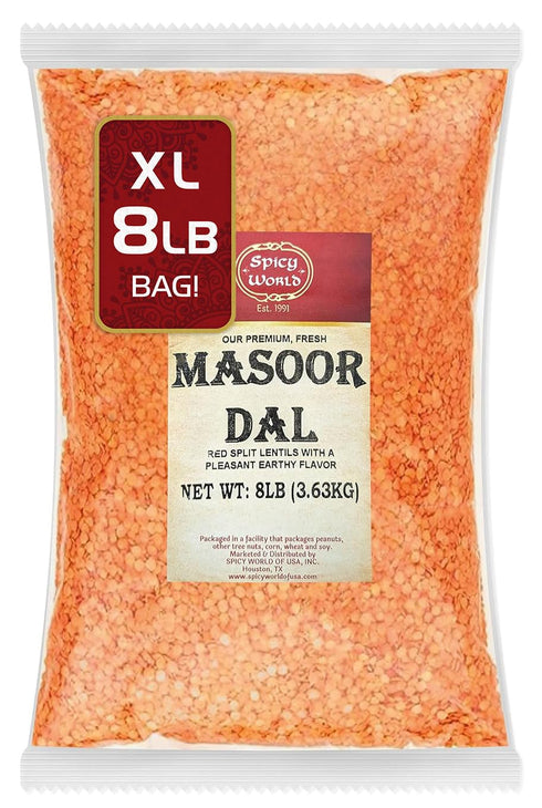 Spicy World Masoor Dal 8 Pound Bag (128oz) - Red Lentils Split - All