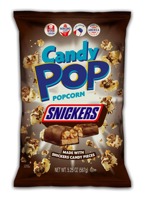 Snack Pop Snickers Candy Coated Popcorn, Drizzled with Chocolate and Caramel, NON-GMO, 5.25oz