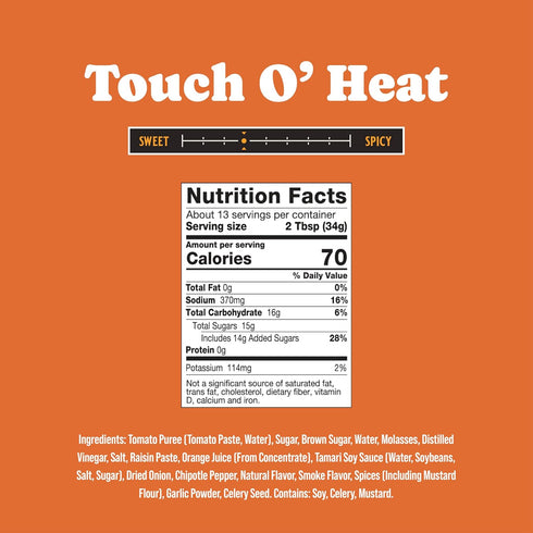 2 Pack, 15.25 oz Rufus Teague Touch O' Heat Natural BBQ Sauce, Premium Barbecue Sauces with Natural Ingredients