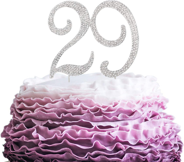29 Years Birthday Cake Topper - Crystal Rhinestone 29th Wedding Anniversary or 29 Years Old Party Decoration