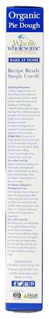Wholly Wholesome 9 Inch, 16 OZ Organic Traditional Pie Dough