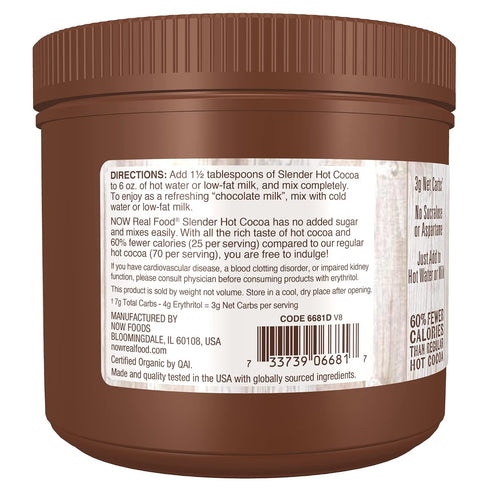 10-Ounce (Pack 2) NOW Foods, Organic Cocoa Lovers Slender Hot Cocoa, No Sugar Added, Certified Non-GMO, Kosher