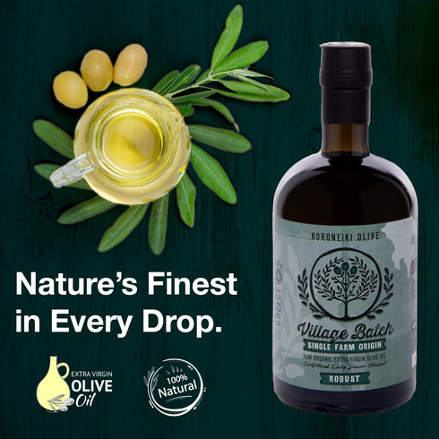 16.9oz (Pack 1) Village Batch Koroneiki Organic Extra Virgin Olive Oil of Cold Pressed and Unfiltered EVOO, Early
