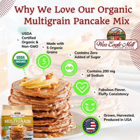 24 oz (2 Pack) War Eagle Mill Multigrain Pancake Mix, Organic, Bag
