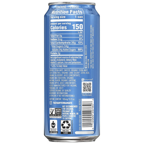 Yachak 16 Oz, Pack 12 Yerba Mate, Berry Blue