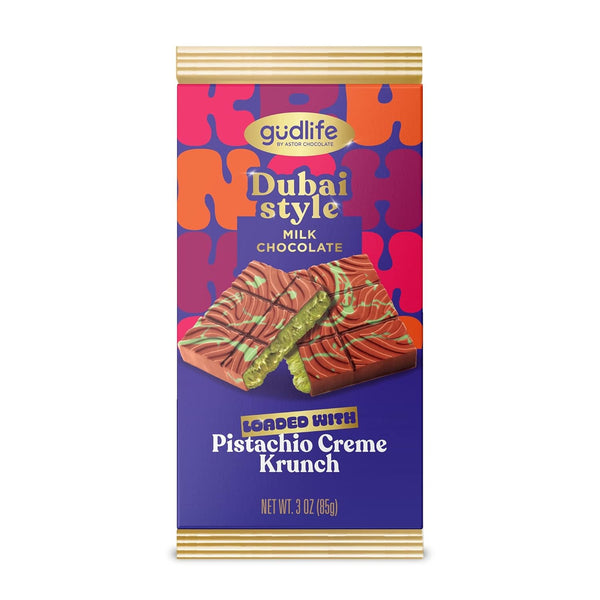 Gudlife Dubai Style Milk Chocolate Pistachio Creme Bar, Gourmet Milk Chocolate Bar