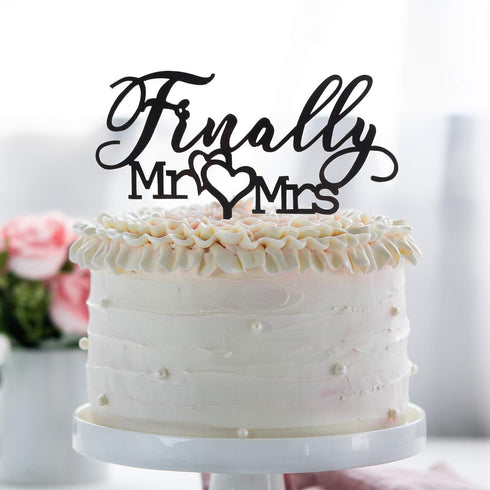 Finally Mr Mrs Love Heart Black Acrylic Cake Topper for Wedding Engagement Party Decoration - 5.9'' x 6.1''