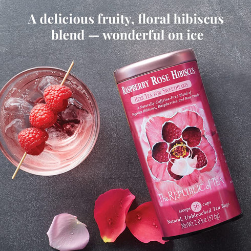 The Republic of Tea Raspberry Rose Hibiscus Tea, 36 Count Tin