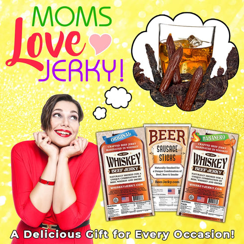 BeerJerky 3-Packs, WhiskeyJerky.com, Beef Jerky and Sausage Sticks Marinated in Whiskey, Variety Jerky Gifts for men