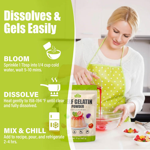 17 oz/482 Gummies, Beef Gelatin Powder Unflavored, g Grass Fed Gelatin Powder, Premium Thickening Agent, Gluten & Sugar