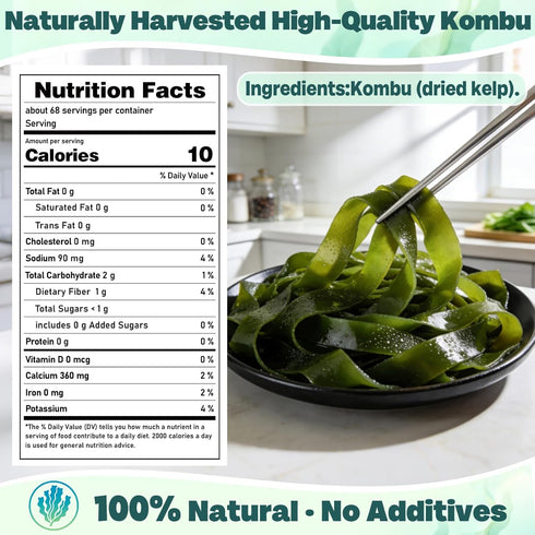 Curnue 8 oz (227g) Dried Kombu Seaweed for Miso Soup Dried Kelp Kombu Seaweed for Dashi Stock, Soup Base, Seaweed Salad