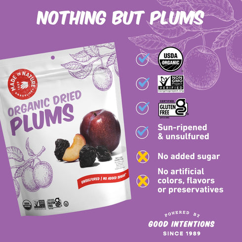 13 (Pack 1) Made In Nature Organic Dried Plums, Ounce of Vegan Snack, Non-GMO, Unsulfured, Gluten Free, Kosher