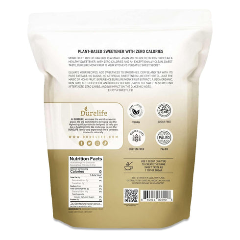 100% 5 OZ Durelife Organic Pure Monk Fruit sweetener, No Erythritol, Monkfruit Extract Powder, USDA organic NON-GMO