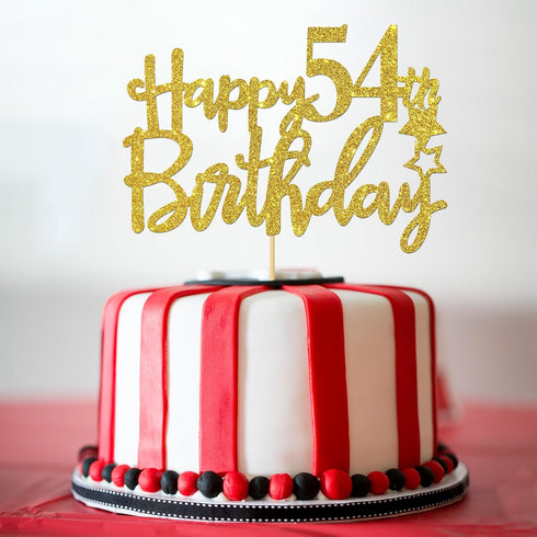 Gold Glitter Happy 54th Birthday Cake Topper, Cheers to 54 Years Party Supplies, 54th Birthday Decoration