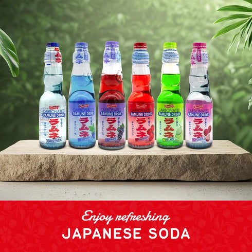pack, 6 Count, 6.76 Oz Shirakiku Ramune Variety Fl Glass Bottles, Japanese Carbonated Soft Drink