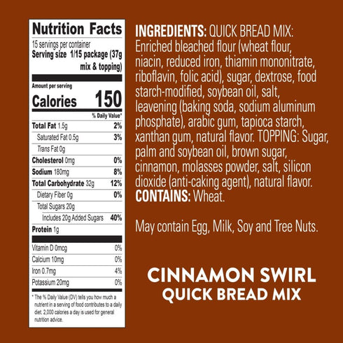 19.5 Oz (Pack 12) Krusteaz Cinnamon Swirl Quick Bread Mix, Baking Mix With Cinnamon Topping, Box