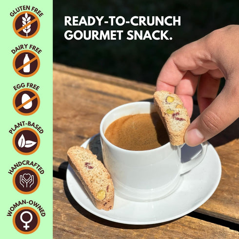 9.9 oz (283g) Tutti Gourmet Gluten Free Pistachio & Cranberry Biscotti, Resealable Cookie Bag Vegan and Halal Snacks