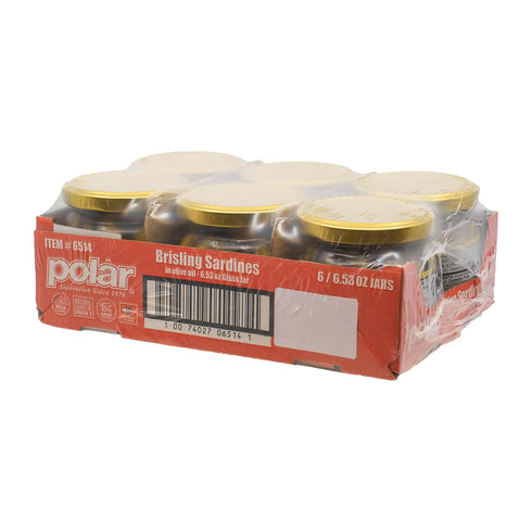 6.5oz (Pack 6) Hand-Packed, Omega-3, MW Polar Naturally Alder Wood Smoked Brisling Sardines in Olive Oil, Jar of |