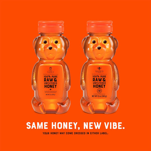100% 12oz. Nate's Pure, Raw & Unfiltered Honey - Award-Winning Taste, Honey Bear Bottle