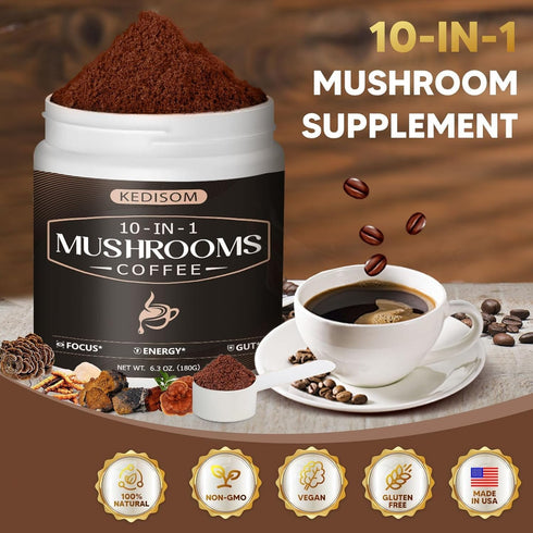 10 1 Immunity, 180g, 60 in Mushrooms Coffee, Instant Mushroom Coffee Powder with Lion's Mane, Cordyceps, Reishi