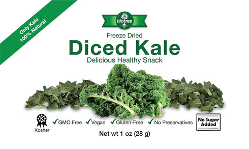 Pack 1 oz, 100% Backpacking, BioTree Labs Freeze Dried Kale - of Natural Healthy Snacks | Great for Hiking, Adding