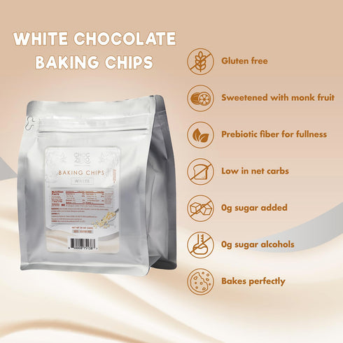 20 oz ChocZero White Chocolate Chips, No Added Sugar, Keto & Low Carb, Gluten Free, No Sugar Alcohols, Bag for Baking