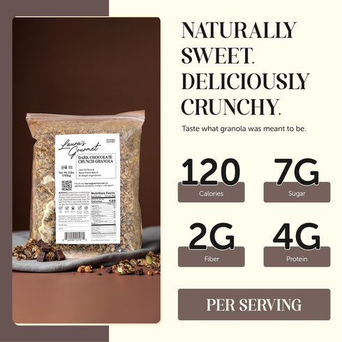 2 lb, Laura's Gourmet Granola Dark Chocolate Crunch, Gluten-Free Oats, Vegan, Dairy & Soy Free Snack, Organic Agave