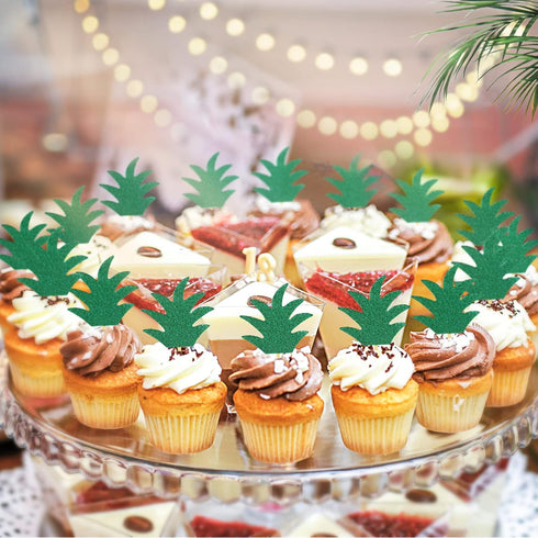48PCS Pineapple Cupcake Donut Cake Toppers, Cute Picks for Summer Tropical Hawaiian Party Cake Decorations