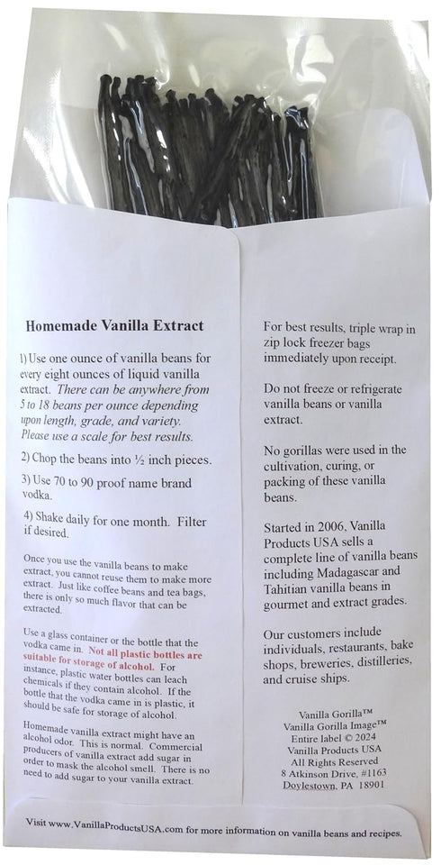 25 Split Extract Grade B Madagascar Bourbon Natural Vanilla Beans 5~6" by Vanilla Products USA