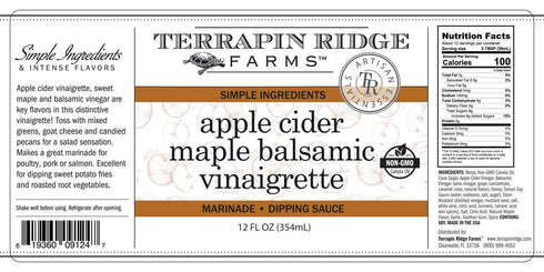 12 Oz Terrapin Ridge Farms Apple Cider Maple Balsamic Vinaigrette Gourmet Salad Dressing and Marinade Fl Bottle