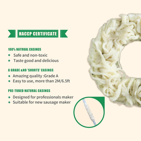 Sausage-10M/32ft, 36-38mm Edible Natural Hog Sausage Casing, Grade A Pre-Tubed Sausage Casings for Home Sausage