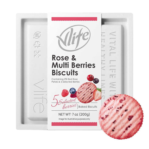 V-LOONG Rose & Multi Berries Biscuits, Vlife Baked Round Crackers, Sweet and