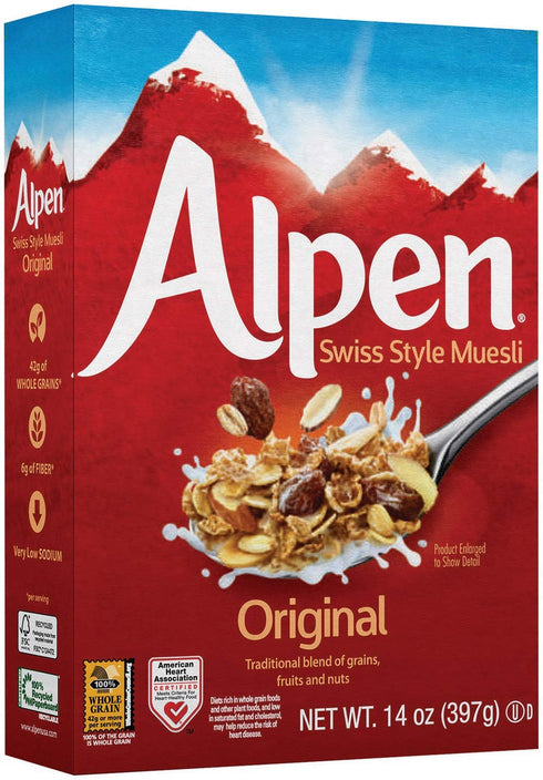 Alpen 14 Oz Original Muesli, Swiss Style Muesli Cereal, Whole Grain, Non-GMO Project Verified, Heart Healthy, Kosher