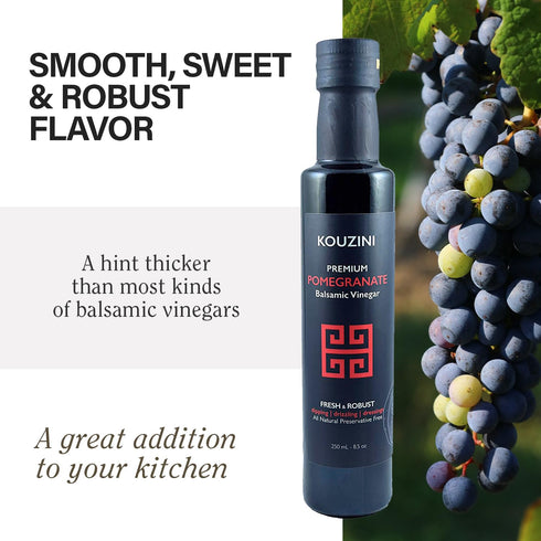 250ml Kouzini Ultra Premium Pomegranate Balsamic Vinegar, Aged Balsamic Vinegars from Modena, Italy, Premium, Smooth