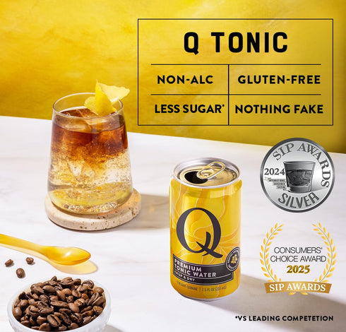 45 7.5 oz (Pack 24) Q TONIC WATER with Real Quinine & Organic Agave - Ideal for Cocktails & Mocktails - Made with Real