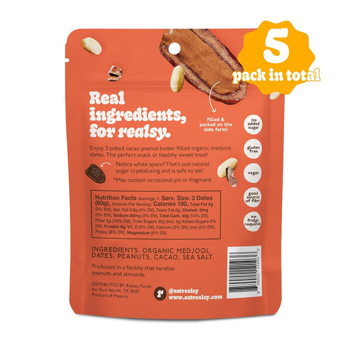 5 pack) Realsy Pitted & Stuffed Medjool Dates, Organic Dates with No Sugar Added, Gluten-Free, Vegan, Good Source