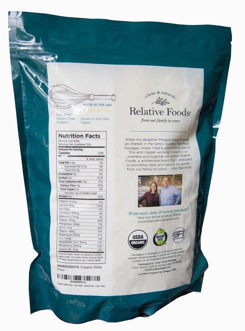 3 100% Millet Flour pounds USDA Organic, certified gluten free, sourced from the USA dry milled with no additives