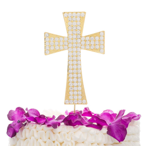 Ella Celebration Cross Cake Topper, Religious Wedding, Baptism, Christening, First Communion Decoration, Gold