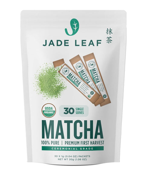 Jade Leaf Matcha Organic Ceremonial Grade Green Tea Powder, First Harvest, 30 Count Stick Packs