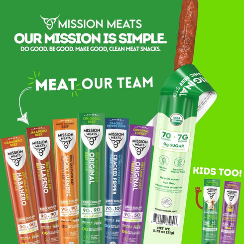 100% 1oz (Pack 24) Mission Meats Beef Sticks Grass Fed Beef, Zero Sugar, Healthy Snacks, Individually Wrapped, Gluten