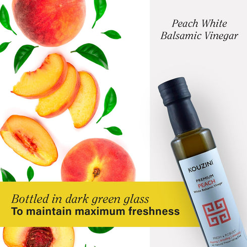 250ml Kouzini Ultra-Premium Peach White Balsamic Vinegar, Aged, No Added Sugars or Preservatives, Ideal for Salads