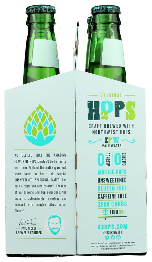 H2OPS (4 Pack) Hop Water - Original Bottle - Zero Calorie, NA Beer, Craft Brewed, Premium Organic Hops, Lightly