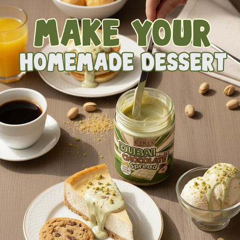 9.7 oz Dubai Spreadable White Chocolate Pistachio Spread with Roasted Phyllo, Gourmet Breakfast Chocolate