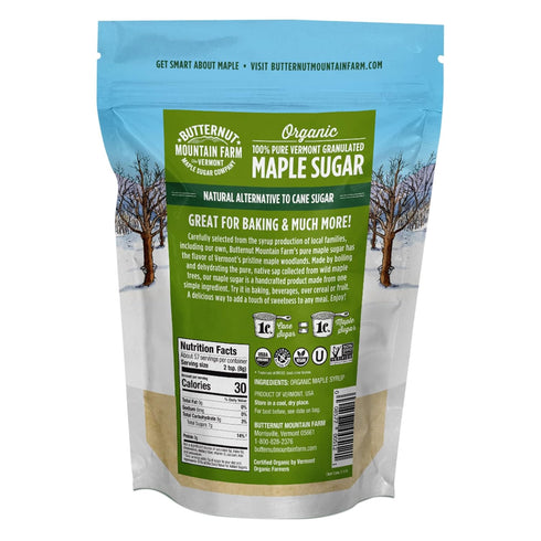 100% 1LB Butternut Mountain Farm Pure Organic VT Maple Sugar, Bag, Reclosable Pouch